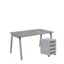 SET-AK 348 stůl kancelářský, kovová podnož stříbrná + kontejner pojízdný, 4-zásuvkový, šedá