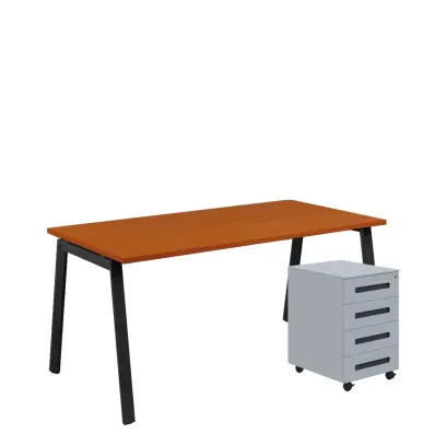 SET-AK 368 stůl kancelářský, kovová podnož černá + kontejner pojízdný, 4-zásuvkový, třešeň šumavská