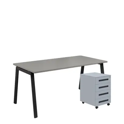 SET-AK 368 stůl kancelářský, kovová podnož černá + kontejner pojízdný, 4-zásuvkový, šedá