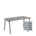 SET-AK 368 stůl kancelářský, kovová podnož stříbrná + kontejner pojízdný, 4-zásuvkový, šedá