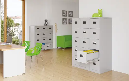 JP - 441 PR kartotéka 4-zásuvková, úchytky černý plast, 1330x620x390 mm, šedá