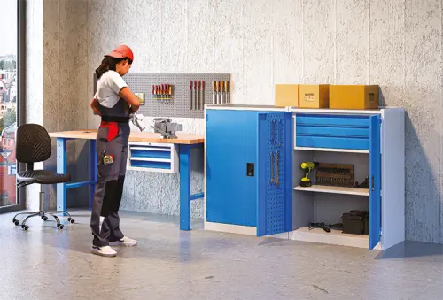 BS - 2 / 150 dílenský pracovní stůl, podvěsná zásuvka, pracovní deska spárovka s. 40 mm