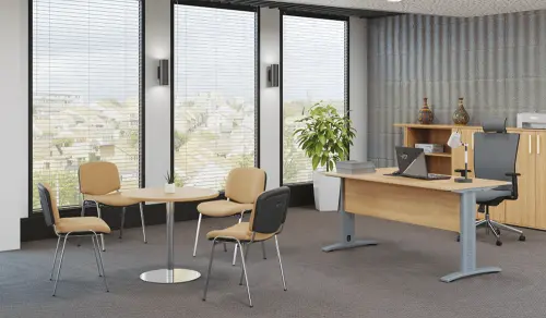 RC 500 - 4 stůl kulatý, deska pr.900 mm javor horský (síla 25 mm), noha broušený nerez