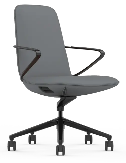 AURA MEETING - BLACK, křeslo kancelářské, kříž černý, šedá kůže