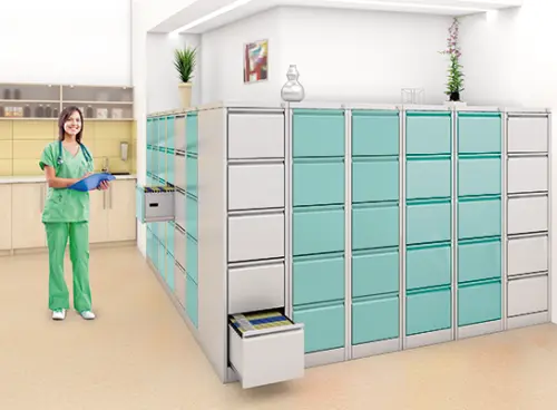 JP - 405 PR kartotéka 5-zásuvková, 1631x390x620 mm, šedá/tyrkysová