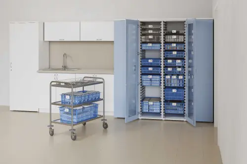 MEDICAL D - 90 skříň léková boxová, 1950 x 900 x 735, dvířka, korpus šedá, dvířka zelinkavá