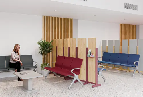 FLOWER - 5, polyuretanová lavice do čekárny, 5-sedák, modrá, kostra stříbrná