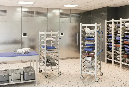 EUROMEDICA PV 146, regálový vozík, 8 pater, nerezový