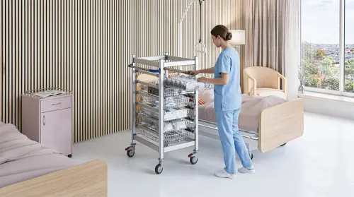EUROMEDICA PV 120, regálový vozík, 6 pater, nerezový