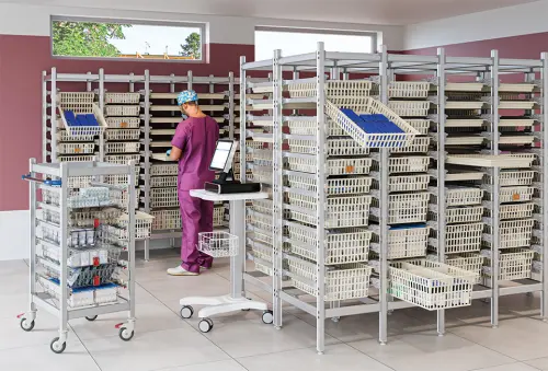 EUROMEDICA PV 120, regálový vozík, 6 pater, nerezový