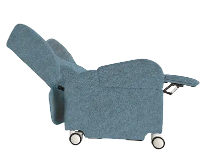 PRIMACARE MOBIL, mobilní relaxační křeslo, elektricky polohovatelné, velká kolečka, látka modrá