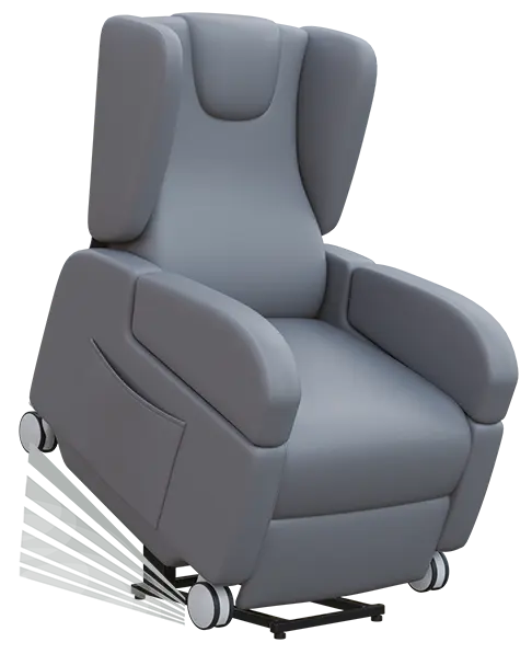 PRIMACARE MOBIL, mobilní relaxační křeslo, elektricky polohovatelné, velká kolečka, látka modrá