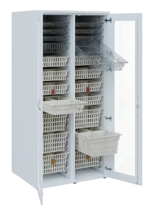 EUROMEDICA S - 90 skříň léková boxová, 2-dveřová/prosklená, 1950x900x735, korpus bílý, dvířka pastelově růžová