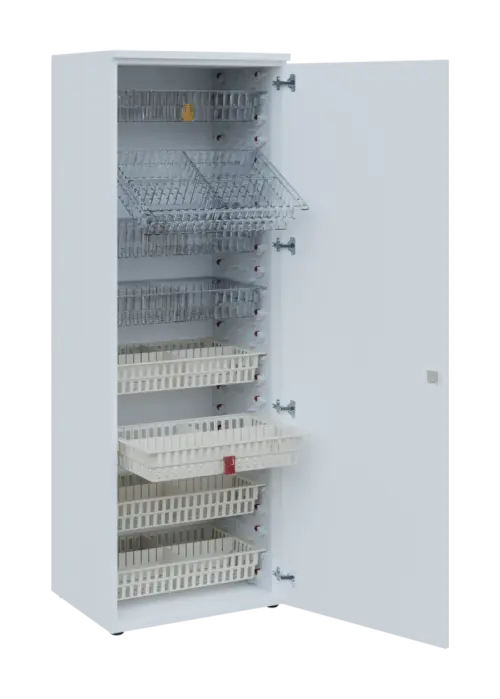 EUROMEDICA D - 66/M skříň léková boxová, 1-dveřová, pravá, 1950x660x535, korpus šedý, dvířka bílá