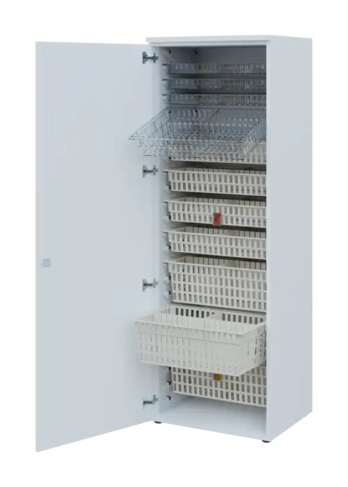 EUROMEDICA D - 66 skříň léková boxová, 1-dveřová, levá, 1950x660x535, korpus bílý, dvířka žlutá odio