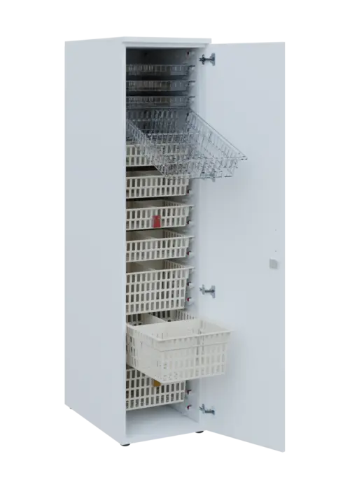 EUROMEDICA D - 46 skříň léková boxová, 1-dveřová, pravá, 1950x460x735, korpus bílý, dvířka obloha