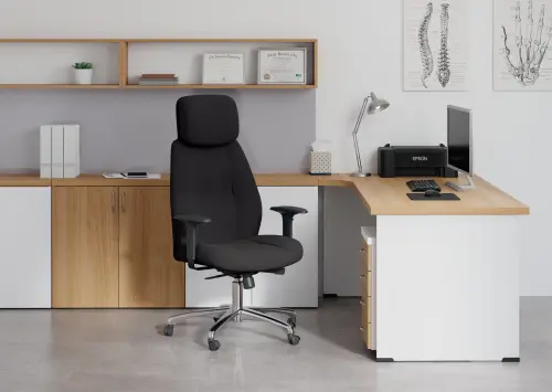 HILTON křeslo kancelářské, opěrka polohovací, područky stavitelné, látka černá