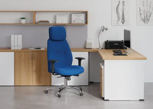 HILTON křeslo kancelářské, opěrka polohovací, područky stavitelné, látka modrá