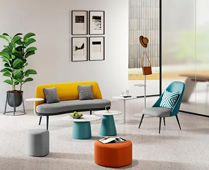 COFFEE DUET, set 2 konferenčních stolků, deska keramika šedo - bílá, podnož hliník tyrkysový