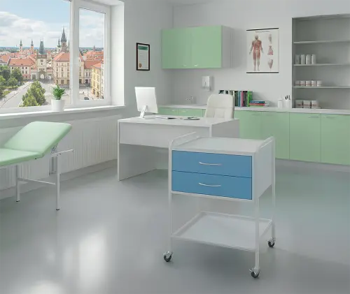 OV - 42 vozík 2-zásuvkový, mobilní, bílý/tyrkysový