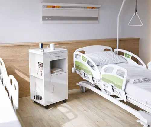 NSK 02, noční stolek k lůžku, celokovový, bílý