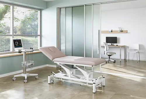 FYZIO 2, lehátko vyšetřovací zdravotní, ovladání nožním rámem, 2-segmentové, elektricky stavitelné, barva Medi SK světle šedá