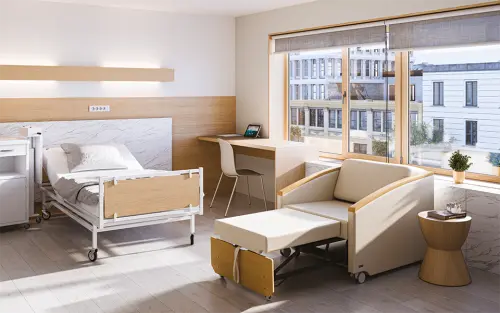 SALZA WOOD rozkládací křeslo, šířka 860 mm, koženka červená