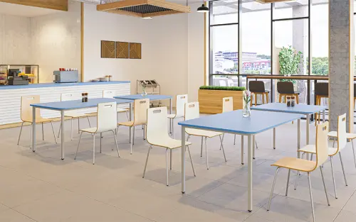 JSBR 90 Jídelní stůl 900 x 900 mm, deska šedá s hranou pomeranč / podnož černá RAL9005