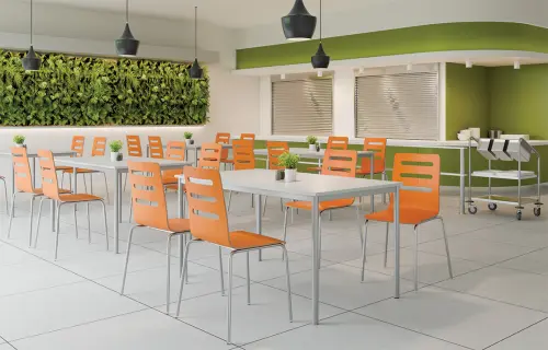 JST 140 Jídelní stůl 1400 x 800 mm, deska ořech světlý / podnož stříbrná RAL9006