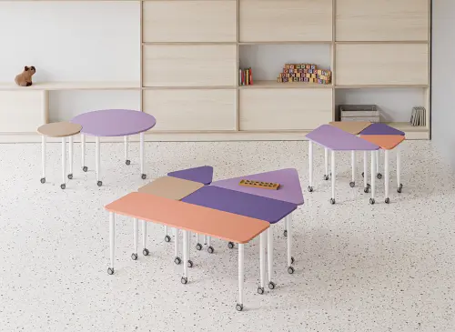 PLAYFORM 201 K modulární hravé stoly, mobilní, výška 750 mm, kovová podnož bílá, deska 25 mm, beton zelinkavý