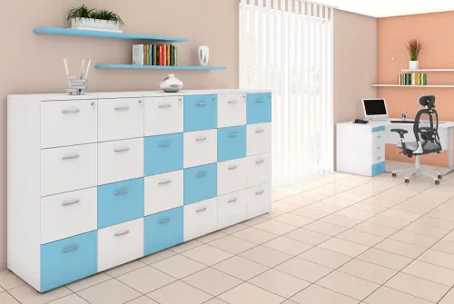 LKR - 4 dřevěná kartotéka A4, 4-zásuvková, centrální zámek, korpus bílá/čílka bílá