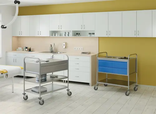 MOBILE 322 vozík 2-policový, 2-zásuvkový, 860x540x940 mm, celonerezový