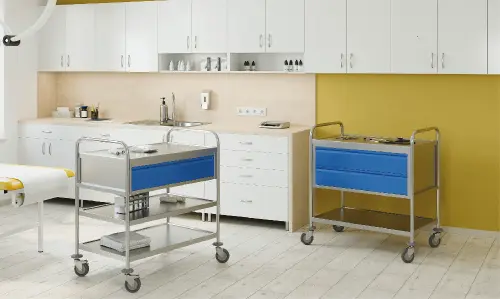 MOBILE 322 vozík 2-policový, 2-zásuvkový, 860x540x940 mm, celonerezový
