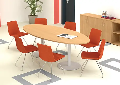 NC - 70 stůl elipsa, deska 1800 x 900 mm ořech světlý (síla 25mm), noha RC, nerez