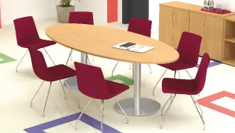 NC - 73 stůl elipsa, deska 2400 x 1000 mm ořech královský (síla 25mm), noha RC, nerez