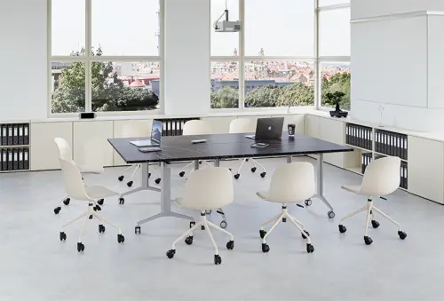 SLKP 180/70 pojízdný skládací stůl, nohy stříbrný lak, deska 25 mm, široký 1800 mm, dub bardolino