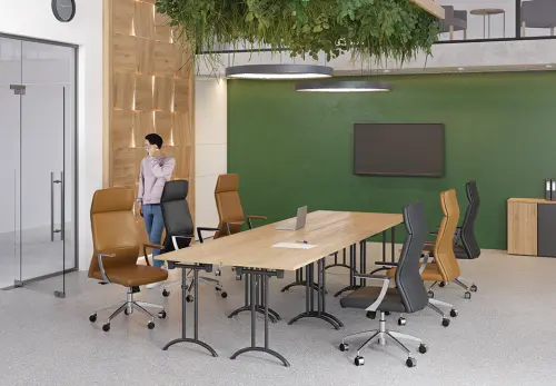 SLA 125 lak skládací jednací stůl 1250x700, deska 25 mm, podnož černý lak, deska bílá