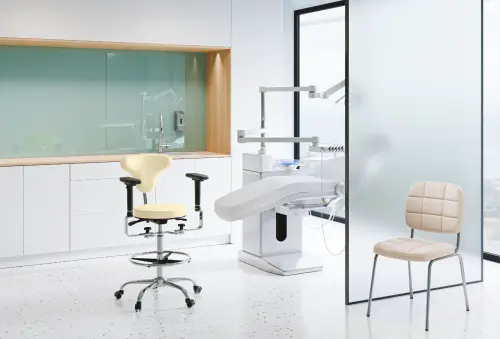 ERGODENS 01 židle lékařská, područky, kříž chrom, opěrný kruh na nohy, ekologická kůže smetanová