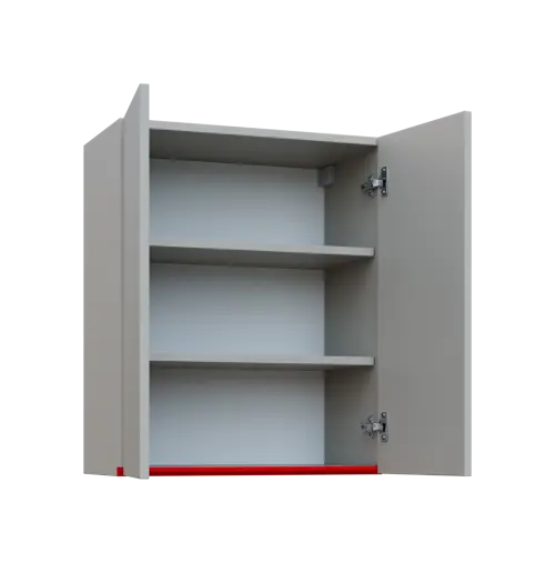 MHCH - 6D2 horní skříňka, 2-dveřová, 730x600x300, světle šedá, profil červený