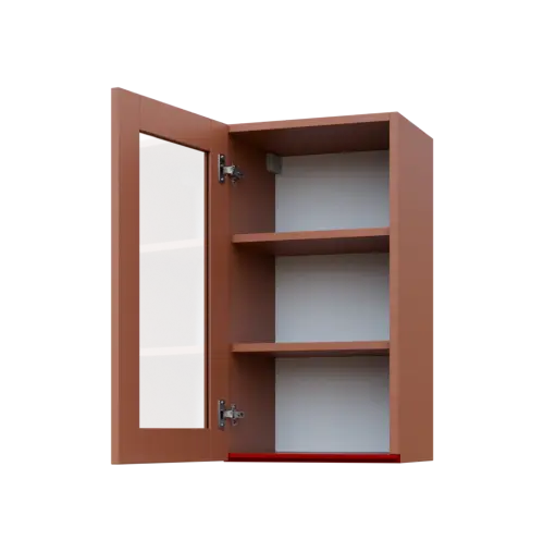 MHCH - 4S horní skříňka, 1-dveřová, prosklená, levá, 730x400x300, pudrově hnědá, profil burgundy