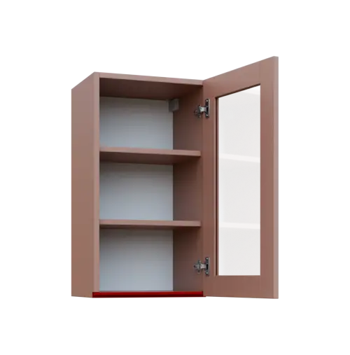 MHCH - 4S horní skříňka, 1-dveřová, prosklená, pravá, 730x400x300, pudrově růžová, profil burgundy