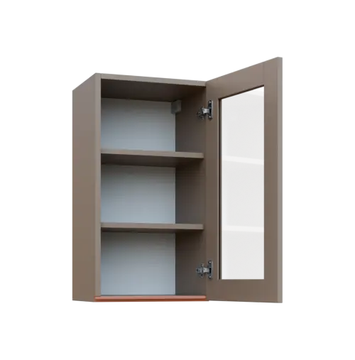 MHCH - 4S horní skříňka, 1-dveřová, prosklená, pravá, 730x400x300, taupe hnědá, profil béžově růžový