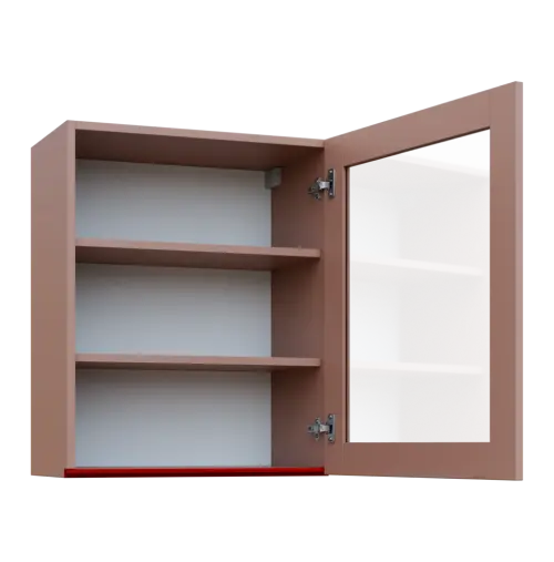 MHCH - 6S horní skříňka, 1-dveřová, prosklená, pravá, 730x600x300, pudrově růžová, profil burgundy
