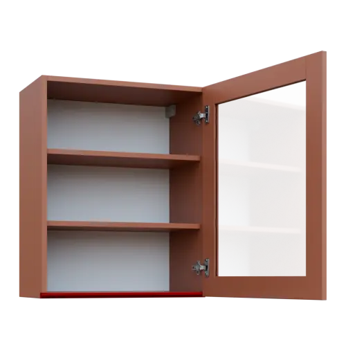 MHCH - 6S horní skříňka, 1-dveřová, prosklená, pravá, 730x600x300, pudrově hnědá, profil burgundy