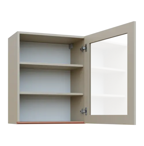 MHCH - 6S horní skříňka, 1-dveřová, prosklená, pravá, 730x600x300, teplá šedá, profil béžově růžový