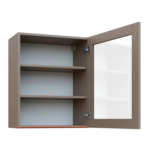 MHCH - 6S horní skříňka, 1-dveřová, prosklená, pravá, 730x600x300, taupe hnědá, profil béžově růžový