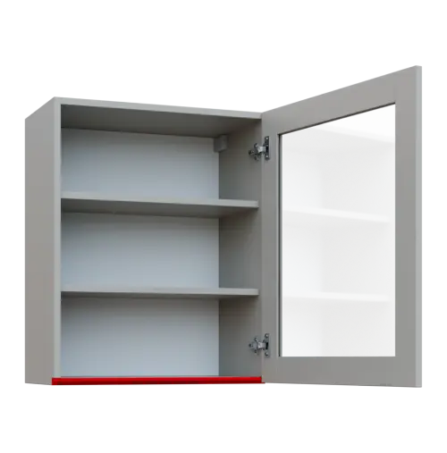 MHCH - 6S horní skříňka, 1-dveřová, prosklená, pravá, 730x600x300, světle šedá, profil červený