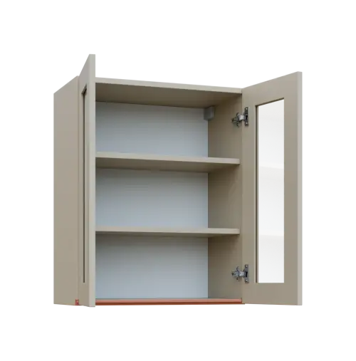 MHCH - 6S2 horní skříňka, 2-dveřová, prosklená, 730x600x300, teplá šedá, profil béžově růžový