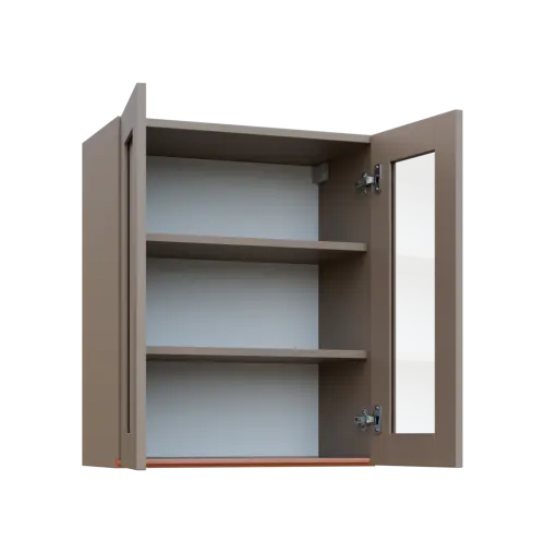 MHCH - 6S2 horní skříňka, 2-dveřová, prosklená, 730x600x300, taupe hnědá, profil béžově růžový