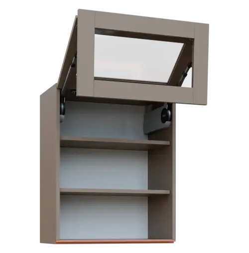 MHCHVV - 6S horní skříňka, 2 výklopy, prosklená, 730x600x300, taupe hnědá, profil béžově růžový